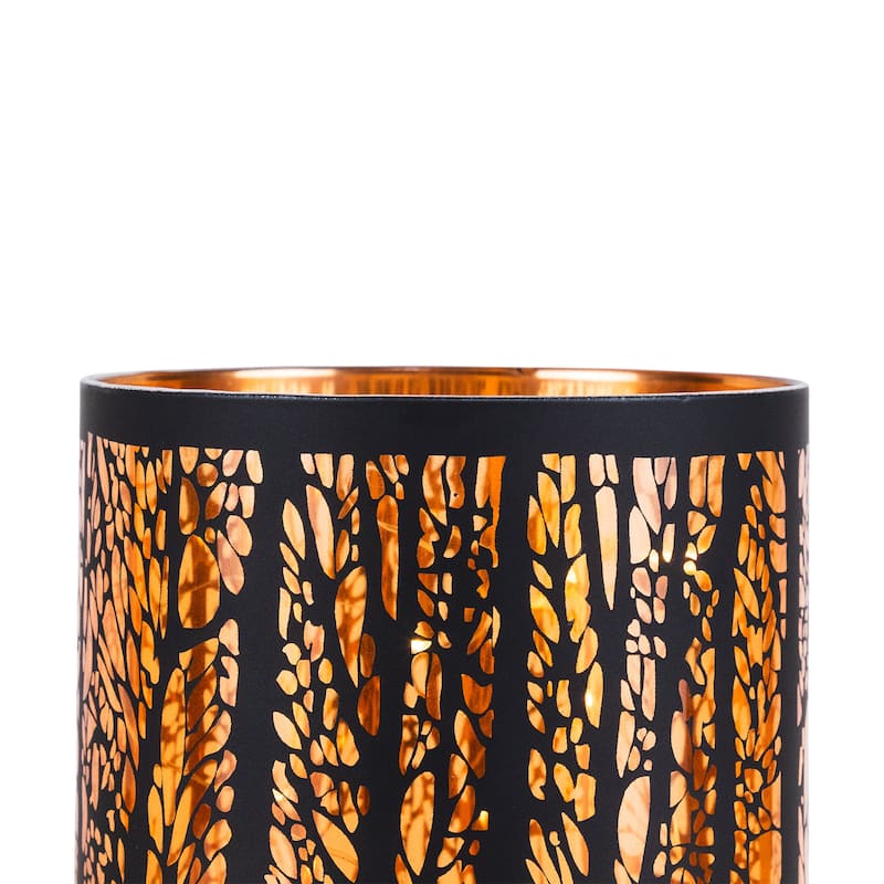 LED Lighted Forest Trees Glass Hurricane Fall Harvest Candle Decoration - 7.75"