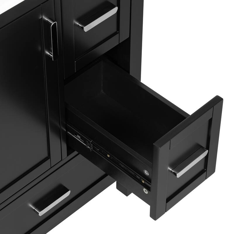 Modern 24" Bathroom Vanity with Ceramic Sink - Soft-Close Door with Double Shelf, 3 Drawers,for Small Spaces