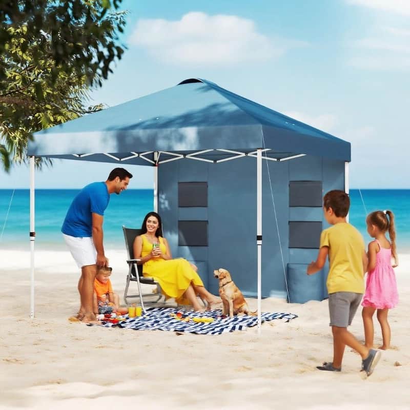 GDFStudio - 10x10 ft Pop-Up Outdoor Canopy Tent with Sidewall & Storage - Blue