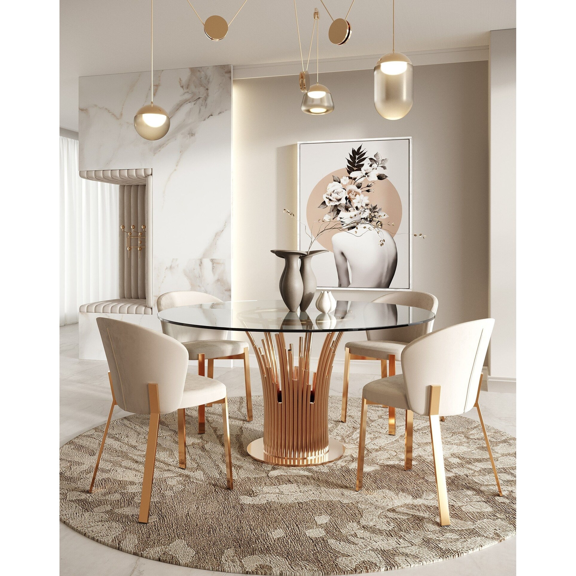 Glass and gold round dining table discount