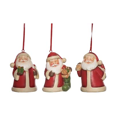 Transpac Resin Chunky Santa Ornament Set of 3 Christmas Home Decorations