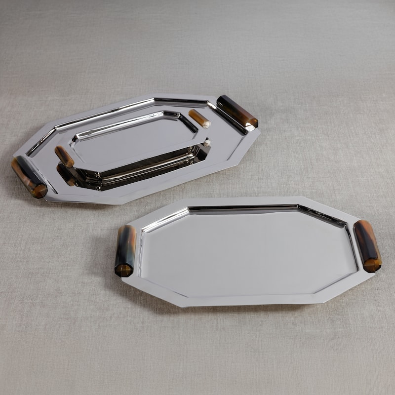 Polished Octagon Metal Serving Trays with Horn Handles