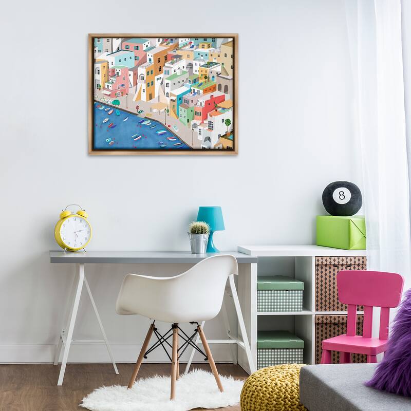 Stupell Coastal Town Harbor Framed Floater Canvas Wall Art Design By Carla Daly