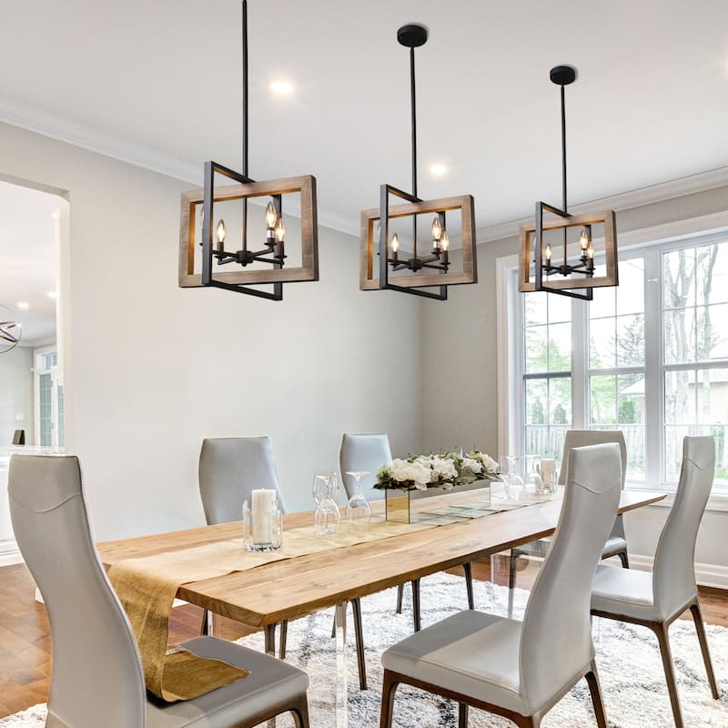 The Gray Barn Farmhouse 4-Light Wood Chandelier Island Lights for Kitchen Island - L18"xW14.5"xH14"