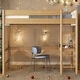 preview thumbnail 1 of 18, Twin Size Rubber Wooden Loft Bed with Desk,Ladder,Safety Guardrails,Teddy Fleece Fabric Headboard/Footboard Natural