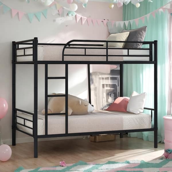 slide 2 of 37, Twin Over Twin Metal Bunk Bed,Bunk Bed Save Space or Split Into 2 Beds Black
