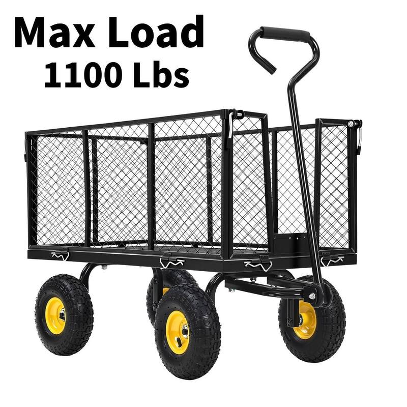 1100 Lbs Capacity Garden Wagon Carts on Wheels for Lawn Garden Yard - Black