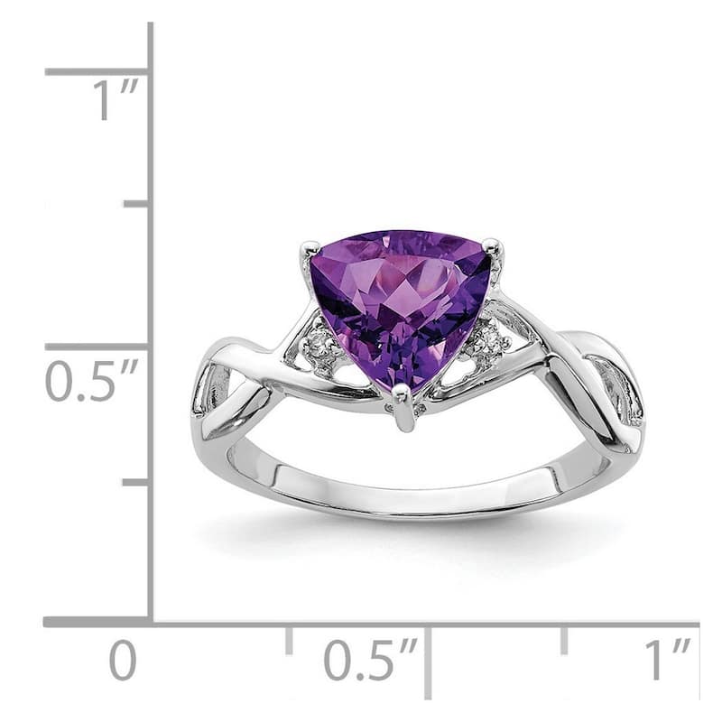 Curata 925 Sterling Silver Polished Open back Rhodium Plated Amethyst White Topaz Trillion Ring