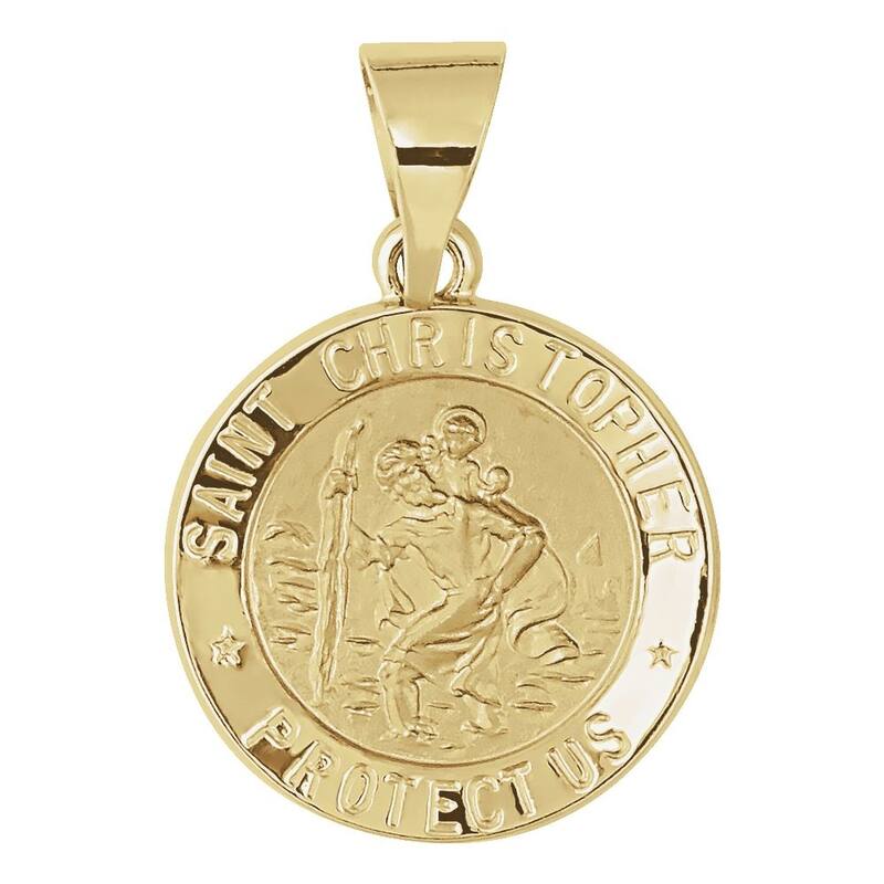 Curata 14k Yellow Gold 15mm Polished Round Hollow St. Christopher Medal Pendant Necklace Jewelry Gifts for Women
