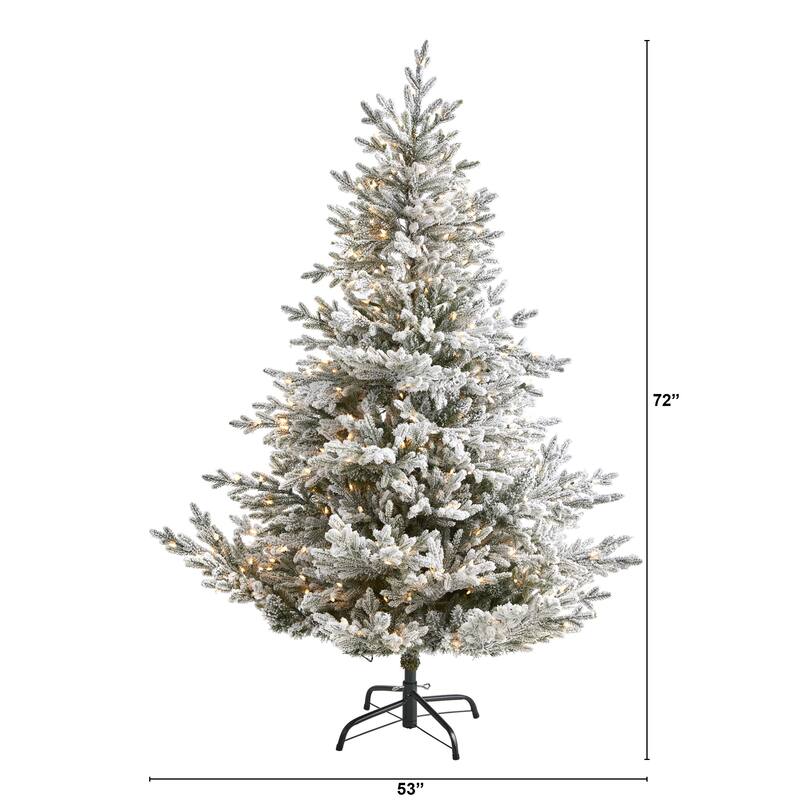 6' Flocked Fraser Fir Christmas Tree with 500 Lights and 236 Branches - Green