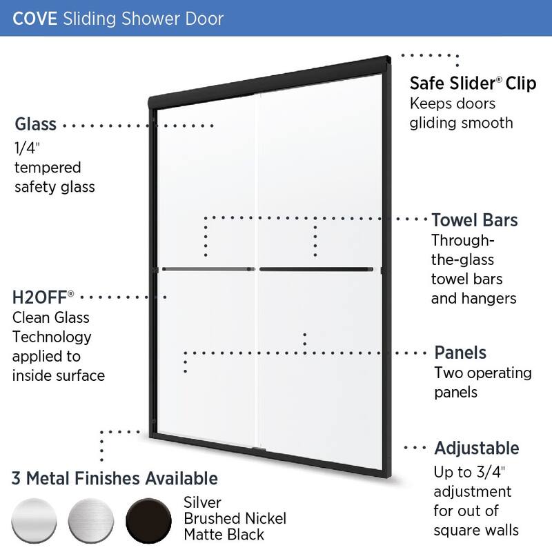 Miseno 72" High x 46-48" Wide Sliding Framed Shower Door with 1/4"