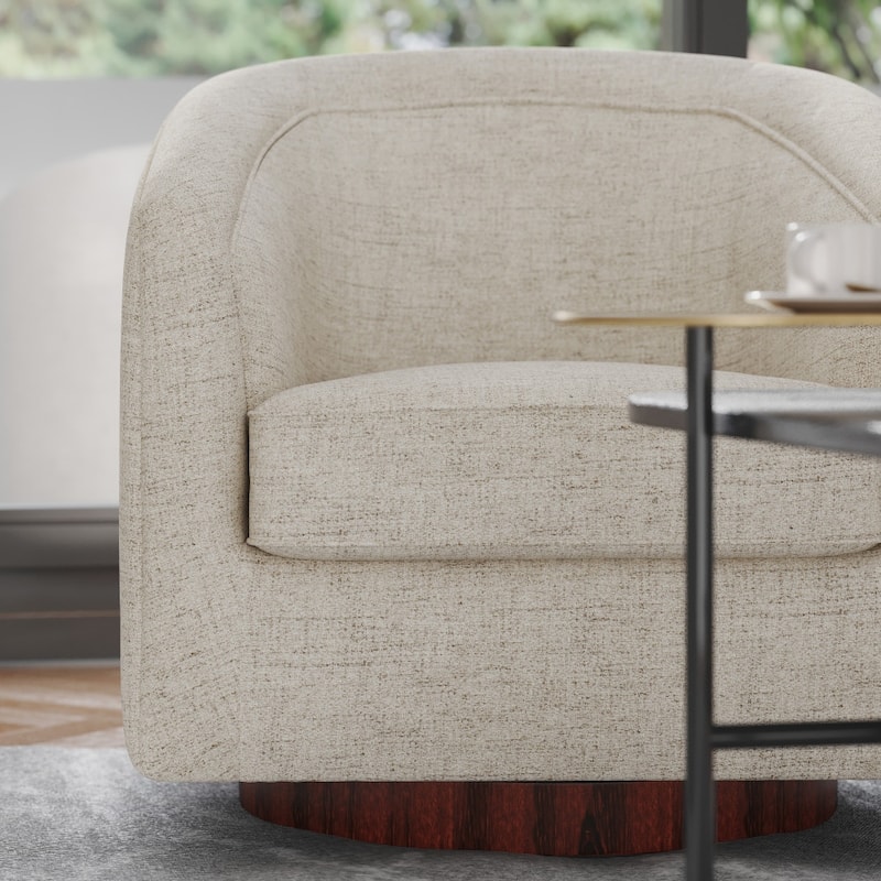 Traditional Club Style Upholstered Accent Chair with 360° Swivel Metal Base