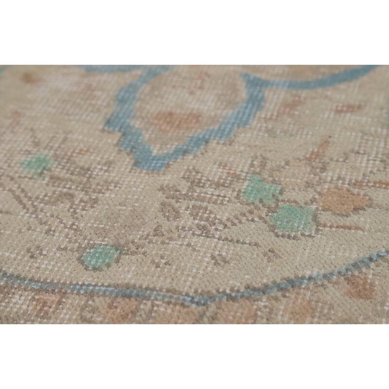 Floral Tabriz Persian Area Rug Beige Handmade Wool Carpet - 7'9"x 11'1"