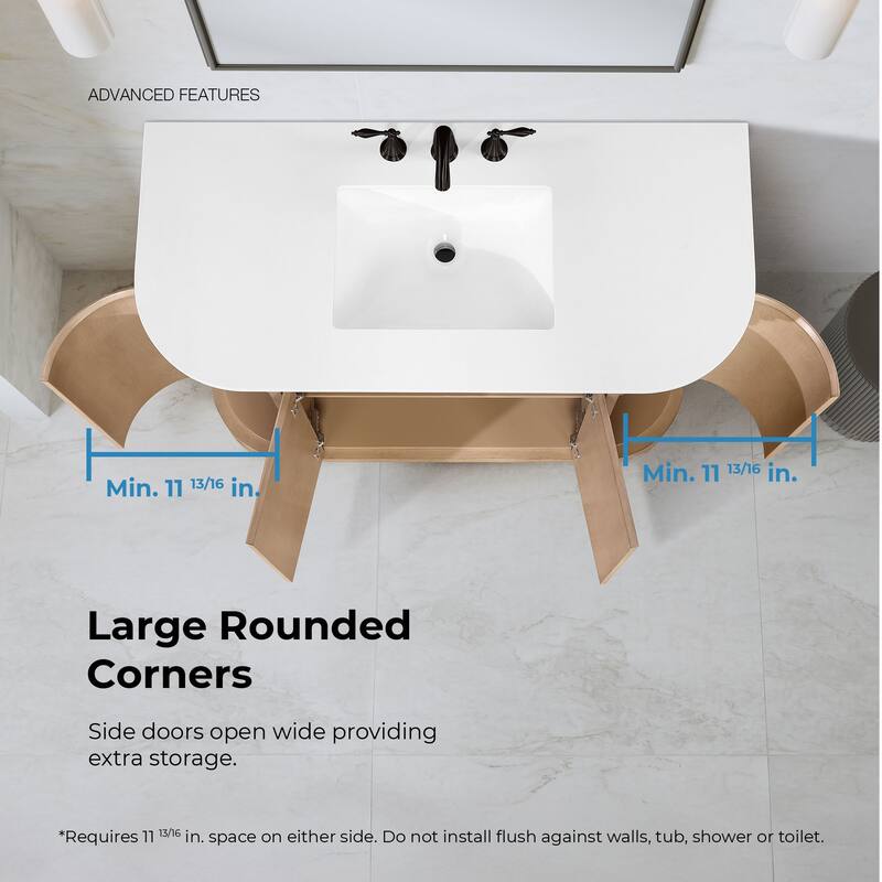 OVE Dain 48 in. Sahara Birch Bathroom Vanity with White Engineered Stone Top - 48"