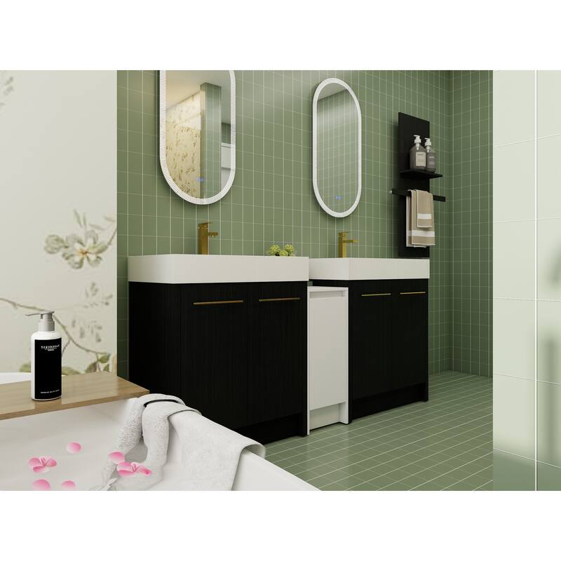 72" Freestanding Bathroom Vanity Set with Adjustable Storage Cabinets, Black Ceramic Sink
