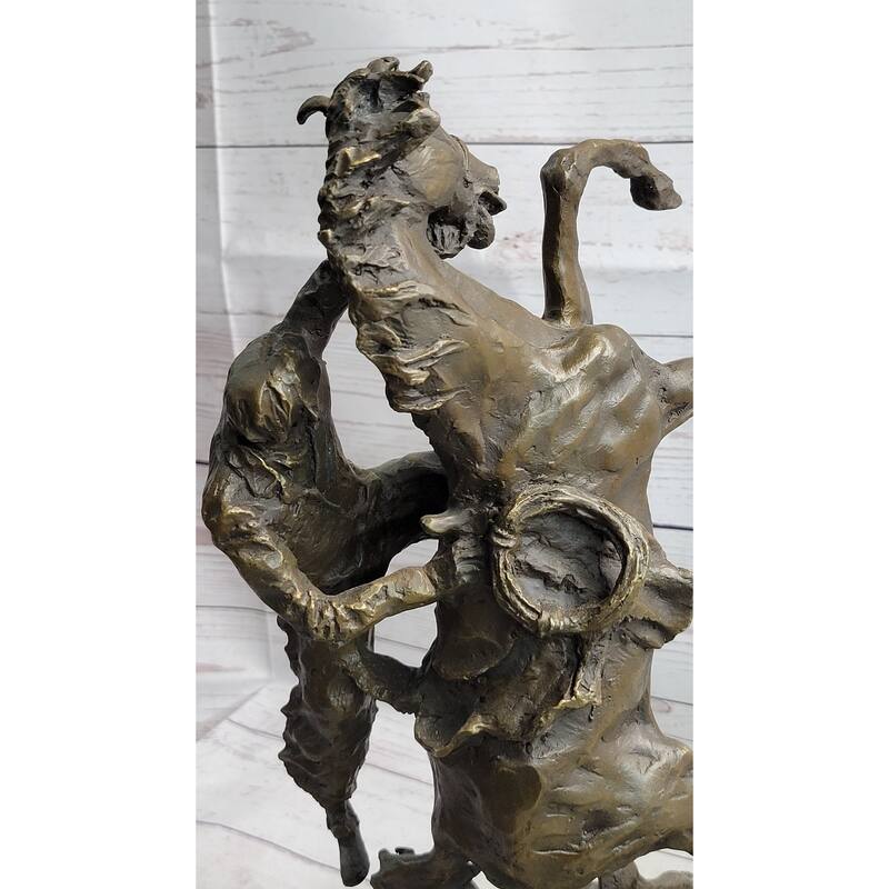 Cowboy Bucked Off Rearing Horse Bronze Sculpture Statue Country Western Decor Marble Base