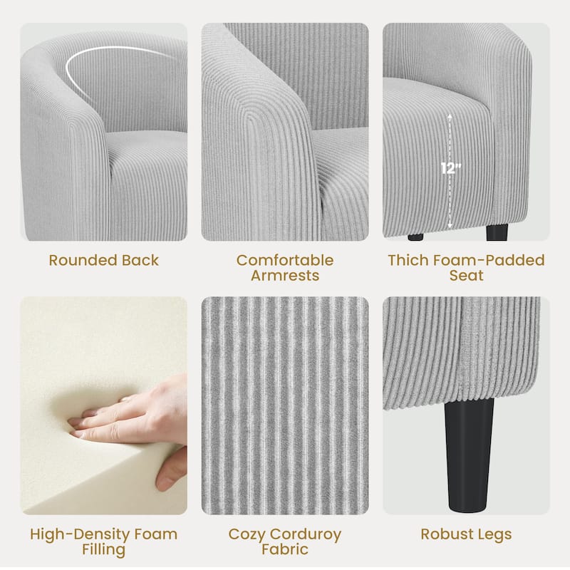 Yaheetech Upholstered Corduroy Fabric Accent Chair Barrel Chair