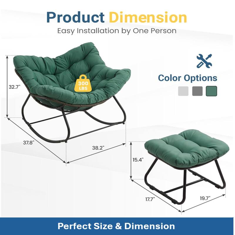 Light Green Egg Rocking Chair with Ottoman, Wicker Lounge