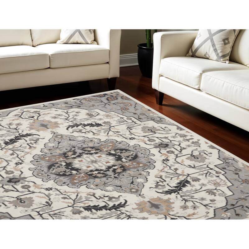 Hizef Power Loomed Floral Non Skid Low Pile Area Rug By HomeRoots - 144' X '108' X '0.25 - 144' X '108' X '0.25 - Black - Rectangle