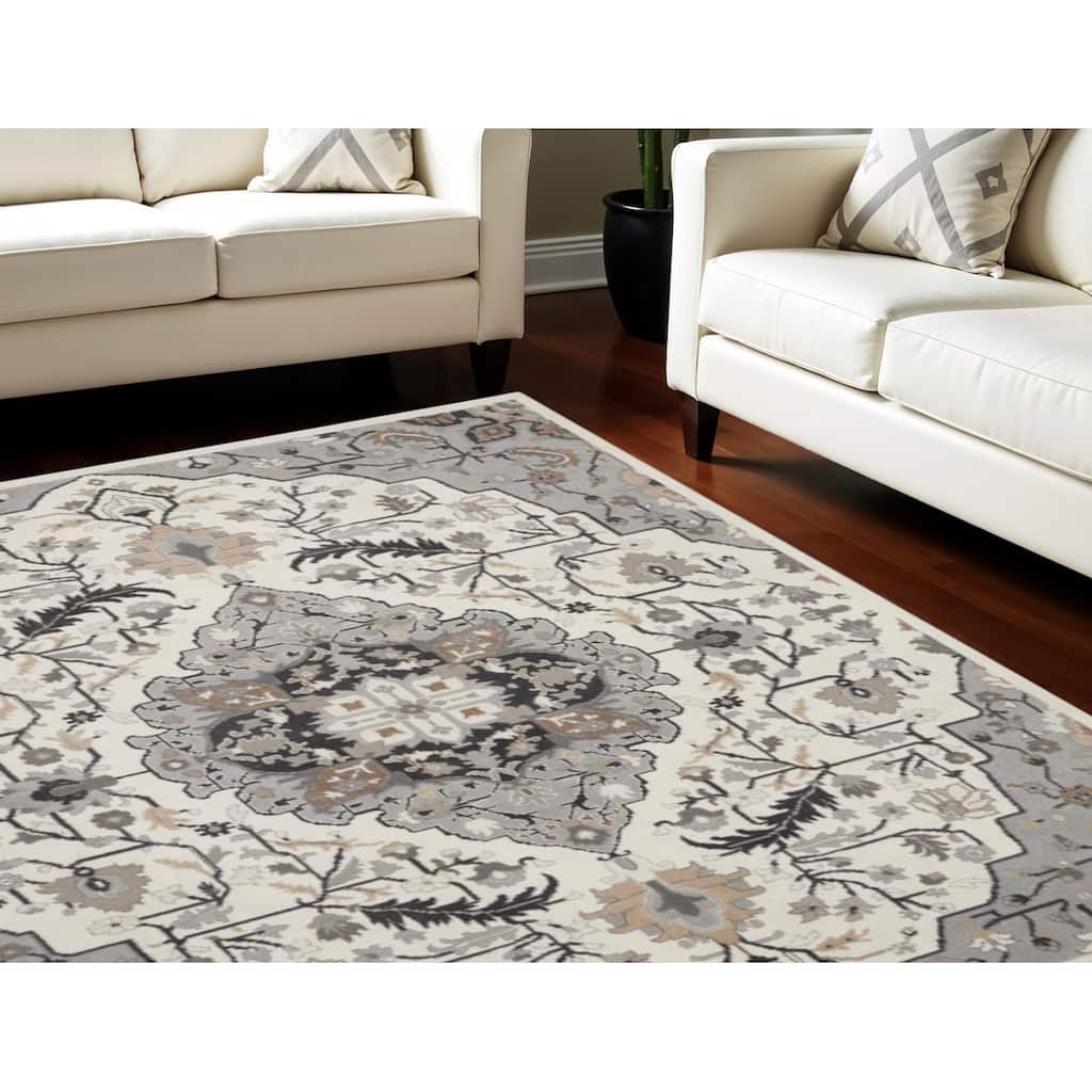 Hizef Power Loomed Floral Non Skid Low Pile Area Rug By HomeRoots - 144' X '108' X '0.25