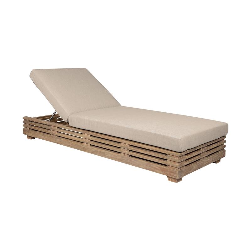 Vivid Outdoor Patio Adjustable Chaise Lounge Chair in Eucalyptus Wood with Olefin Cushions