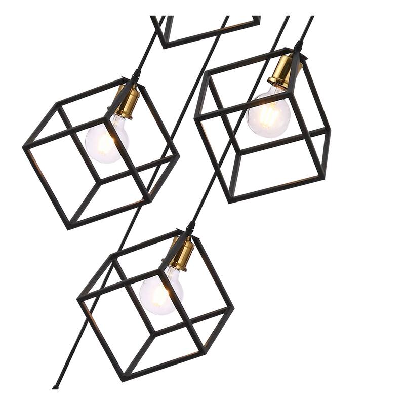 7 - Light Cluster Geometric Staircase Pendant, Adjustable Height Stairway Chandelier