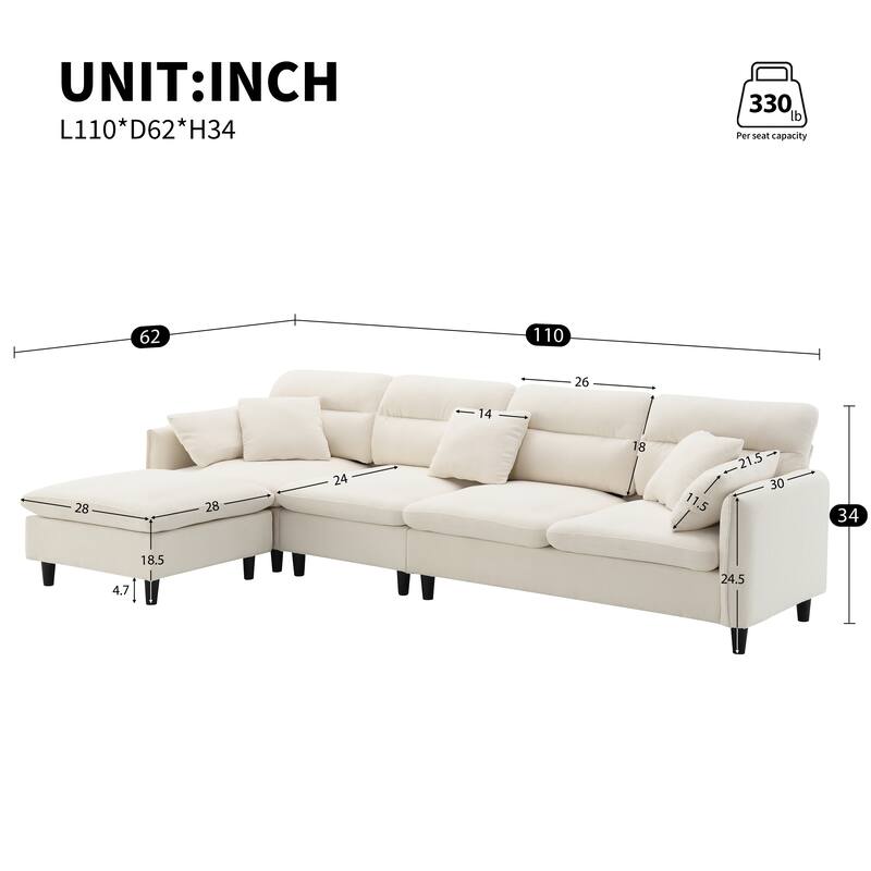 Convertible Sectional Sofa,L-Shaped Reversible Couch Set With Free Pillows,5 Seat Cloud Chenille Indoor Furniture With Ottoman