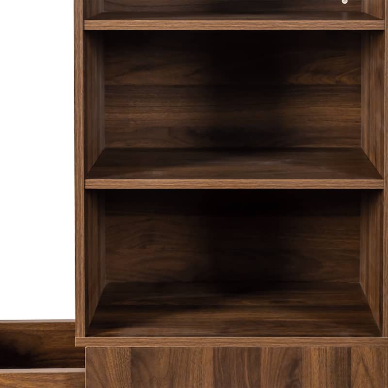 70.87" H Display Storage Cabinet,4-Tier Shelf,3 Side Drawers ,Modern Wooden Tall Bookshelf Bookcase