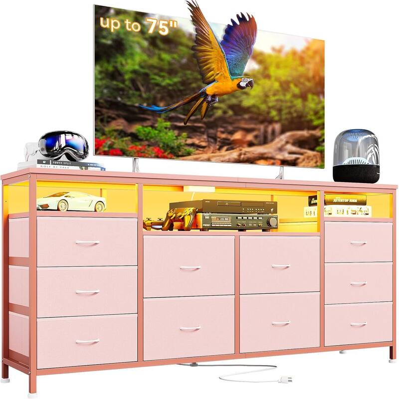 10 Drawer Dresser Tv Stand for 65 70 75 Inch Tv - Pink