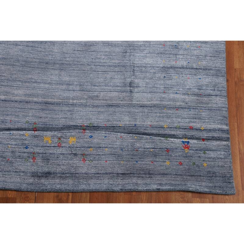 Tribal Blue Gabbeh Area Rug Handmade Silk Carpet - 7'11"x 9'8"