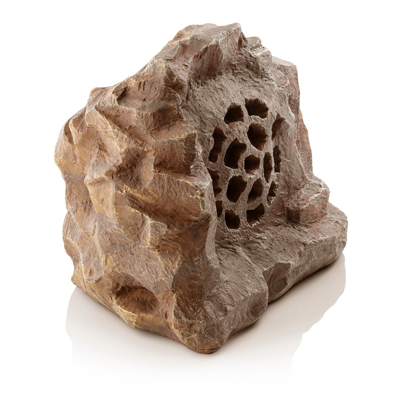 Alpine Corporation Weather-resistant Bluetooth Solar-Powered Outdoor Wireless Rock Speaker, Brown
