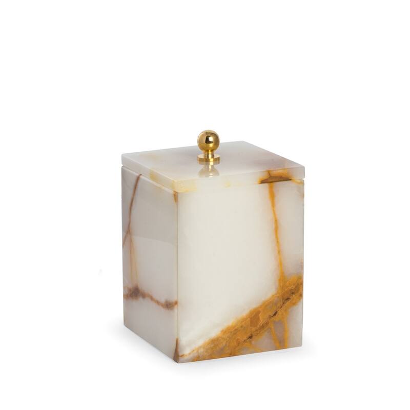 Marble Bath Canister with Lid in Green Onyx