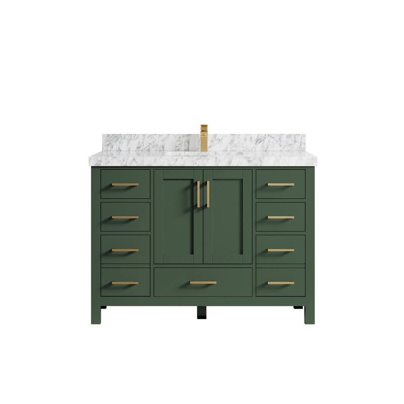 Willow Collection 48 in. W x 22 in. D Malibu Single Sink Bathroom Vanity with Countertop - 2" Carrara Marble - Lafayette Green