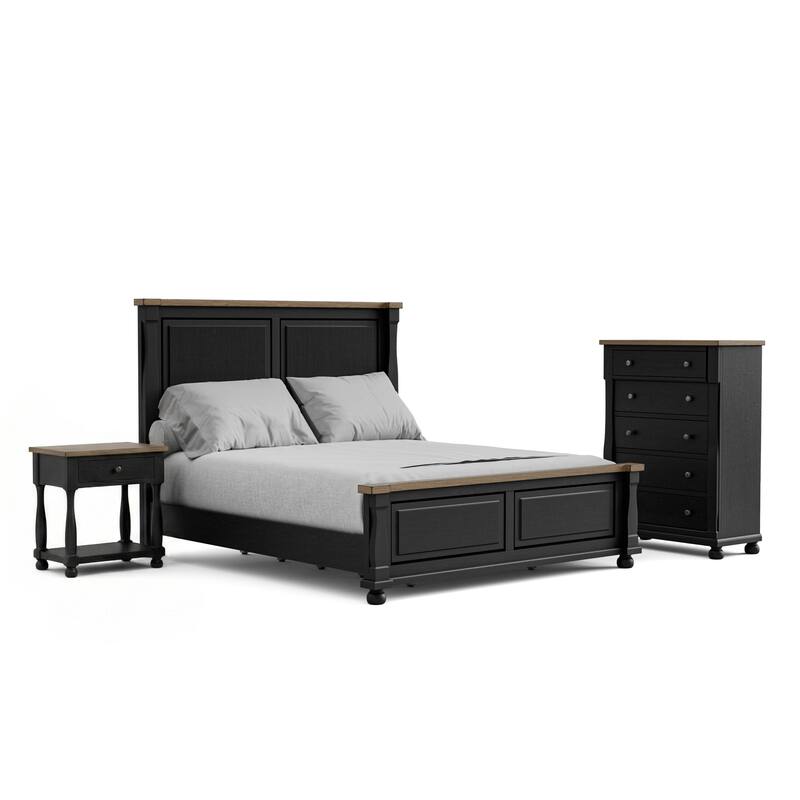Furniture of America Lucan Modern 3-Piece Farmhouse Black Solid Wood Panel Bedroom Set