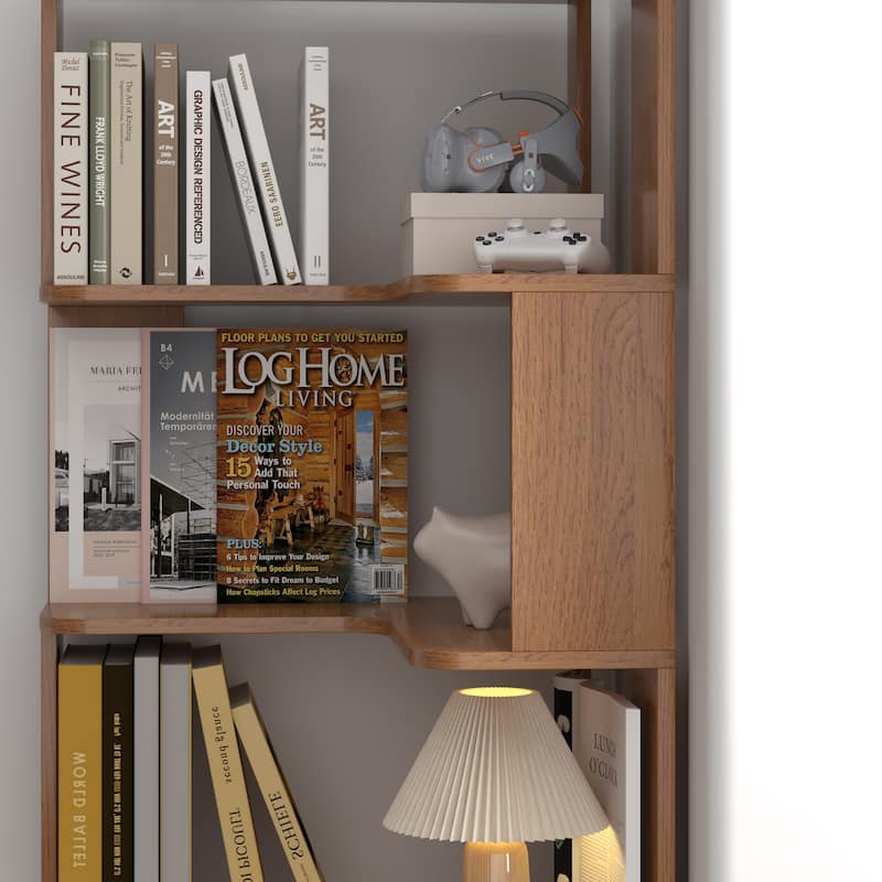 6 Tier Freestanding L-Shaped Corner Bookshelf For Living Room, Bedroom, Wooden Bookcase with anti tipping device