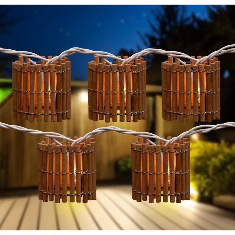 10 Brown Tropical Bamboo Patio String Light Set, 7.25ft White Wire