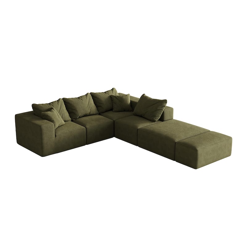 132" Chenille Modular L-Shaped Sectional Sofa with 6 Pillows