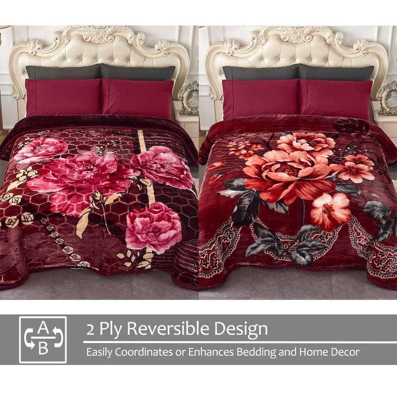 2 Ply A&B Printed Raschel Bed Blanket 85" x 95"-10 Pounds