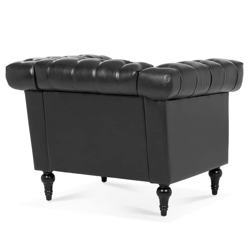 Black 38.98" Buttons Tufted Accent Chair with Birch Legs