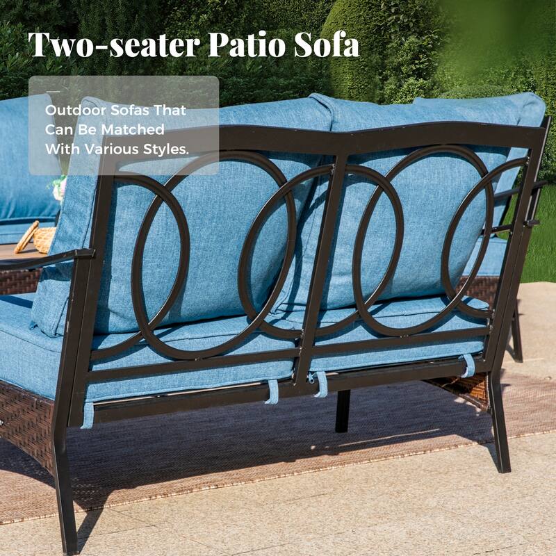 MAISON ARTS Modern Outdoor Patio Furniture Set with Waterproof Cushions - 5-Piece Wicker & Metal Conversation Set