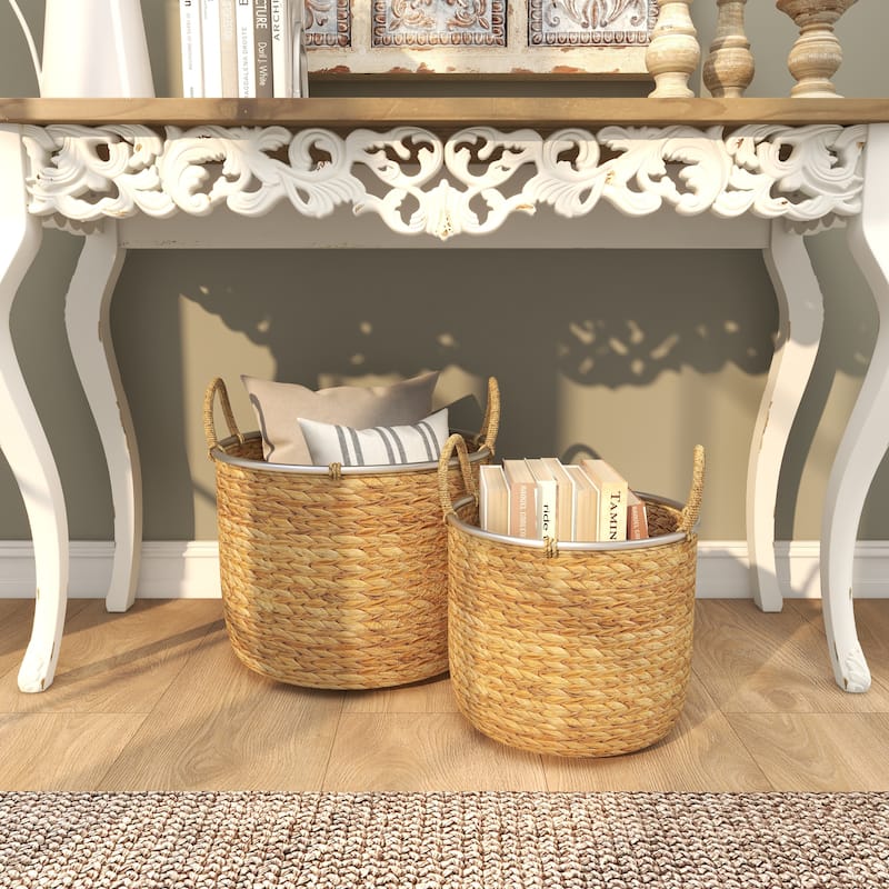 Seagrass Handmade Decorative and Functional Storage Basket with Handles - Set of 2 Light Brown - Roche River Decor