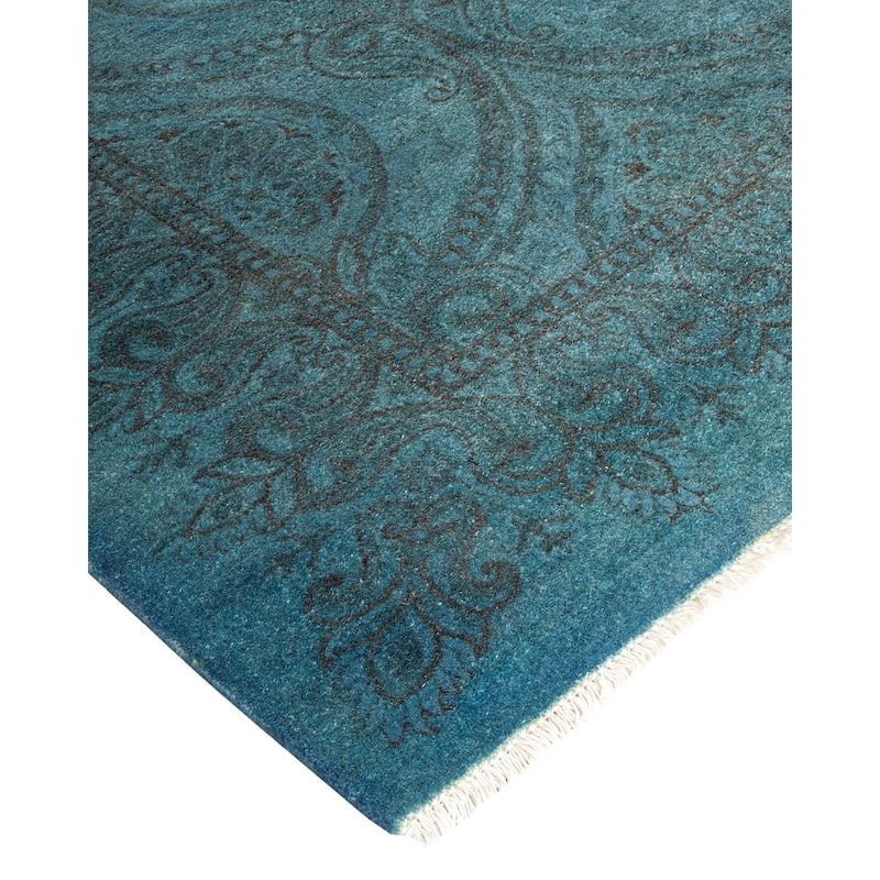 Overton Hand Knotted Wool Vintage Inspired Modern Contemporary Overdyed Blue Area Rug - 5' 8" x 8' 1"