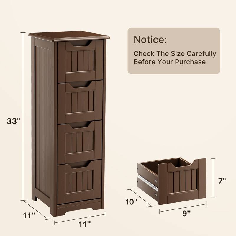 Bathroom freestanding floor standing storage cabinet with 4 drawers slim storage cabinet tall linen tower