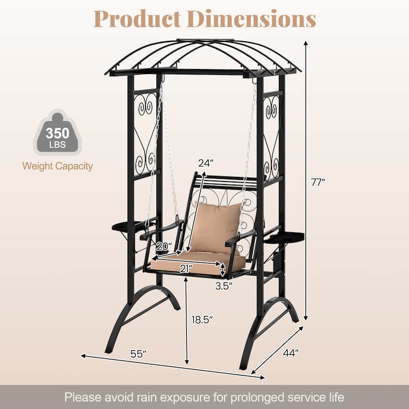 Gymax Outdoor Porch Swing w/Stand & 2 Trellises Removable Cushions for