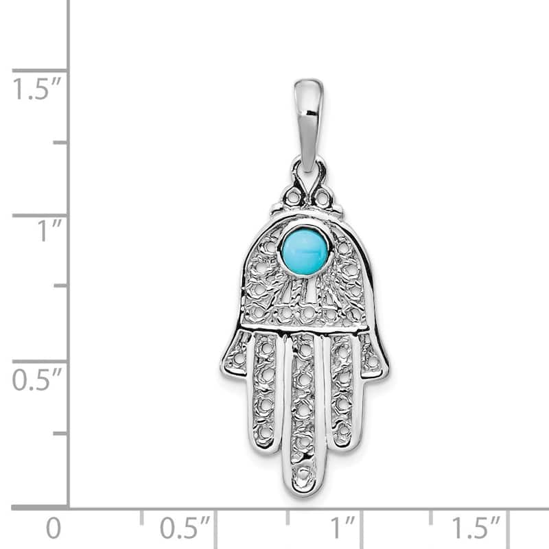 Curata 14k White Gold Polished Created Simulated Turquoise Filigree Chamseh Pendant - Measures 25x14mm