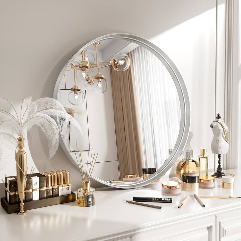 Round Tempered Glass and Metal Framed French Cleat Mounted Wall Bathroom / Vanity Mirror