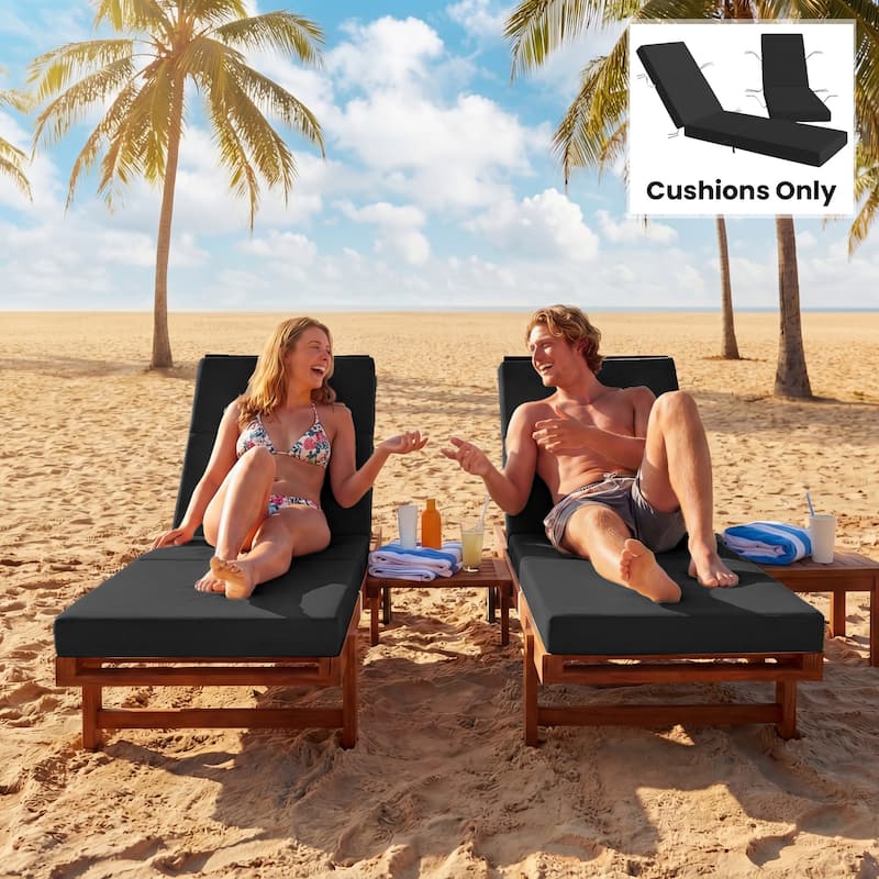 Outsunny Set of 2 Chaise Lounge Cushion, 4" Thick Outdoor Lounge Chair Cushions with Non-Slip Ties