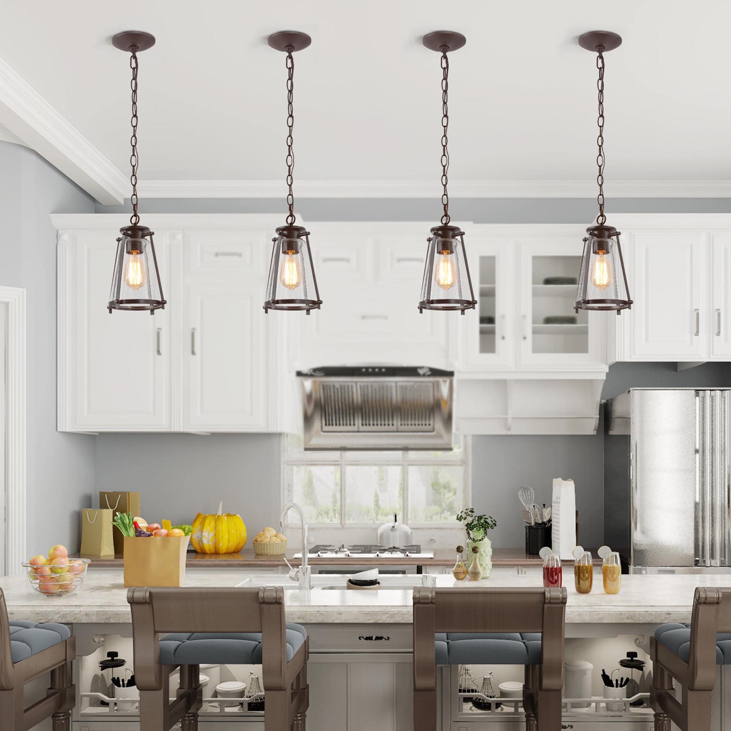 Modern 1-Light Metal Glass Adjustable Kitchen Island Pendant for Dining room