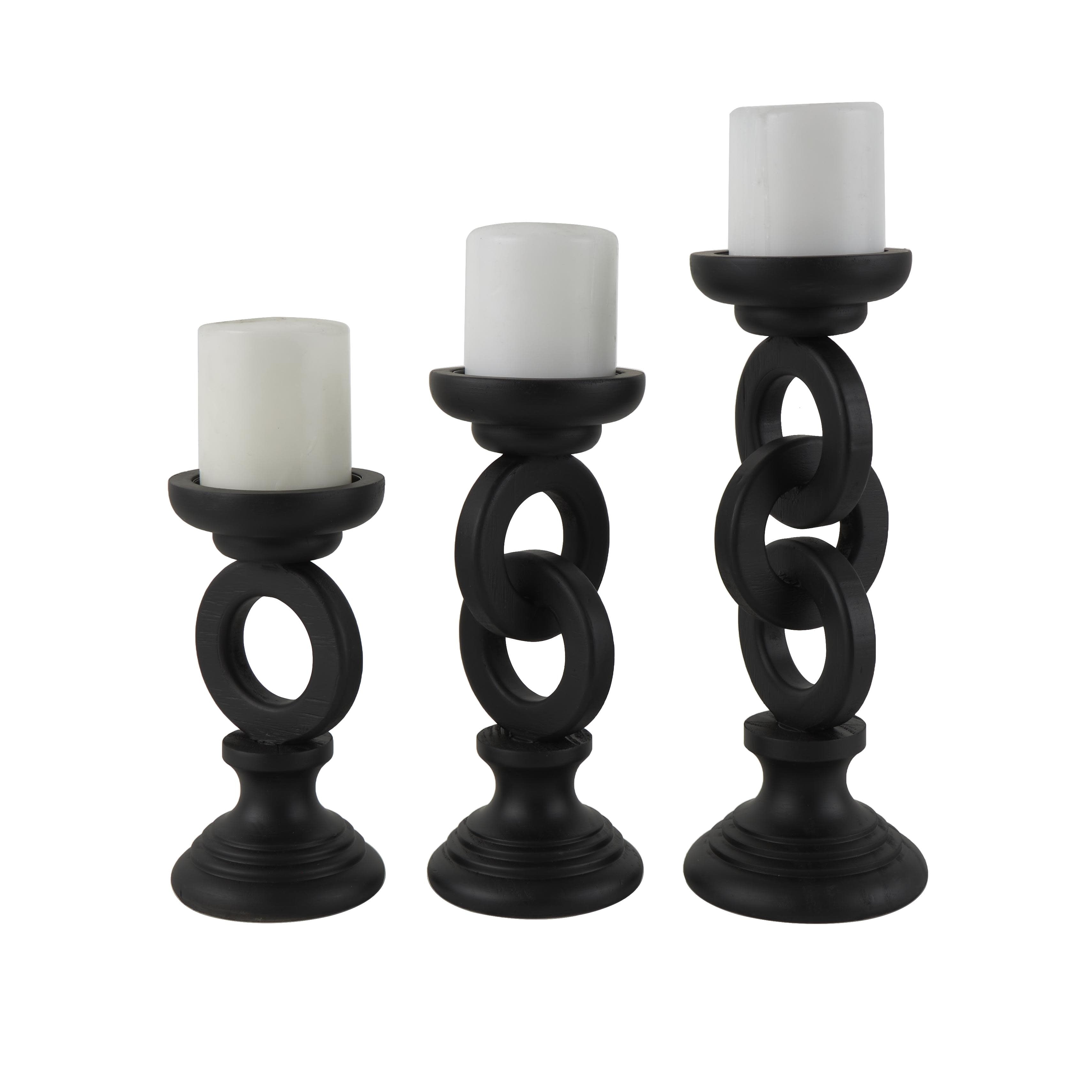 Roche River Decor - Wooden Chain Candle Holder - Set of 3 Black