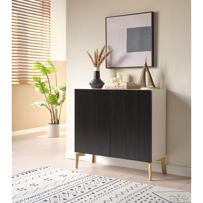 Arvo Wood Console Table with Metal Legs and Hidden Storage - 32"L x 12"W 30"H - Black Door / White Frame